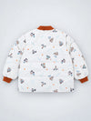 Ivory & Brown Plane Quilted Bomber Winter Jacket for Kids