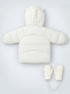 Ivory Cat Glitter Quilted Hooded Winter Jacket with Mittens for Kids
