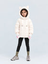 Ivory Cat Glitter Quilted Hooded Winter Jacket with Mittens for Kids