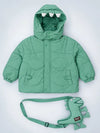 Mint Green Dino-Themed Quilted Hooded Winter Jacket for Kids