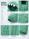Mint Green Dino-Themed Quilted Hooded Winter Jacket for Kids
