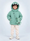 Mint Green Dino-Themed Quilted Hooded Winter Jacket for Kids