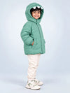 Mint Green Dino-Themed Quilted Hooded Winter Jacket for Kids