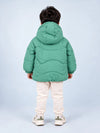 Mint Green Dino-Themed Quilted Hooded Winter Jacket for Kids