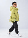 Olive Green Dino-Themed Quilted Hooded Winter Jacket for Kids
