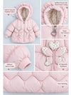 Peach Butterfly Heart Quilted Hooded Winter Jacket for Kids
