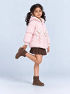 Peach Butterfly Heart Quilted Hooded Winter Jacket for Kids