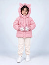 Pink Cat Glitter Quilted Hooded Winter Jacket with Mittens for Kids