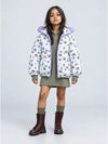 Cream & Purple Happy Girl Quilted Hooded Winter Jacket for Kids