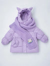Purple Cat Glitter Quilted Hooded Winter Jacket with Muffler for Kids