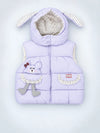 Purple Polka Dots Cute Character-Themed Quilted Hooded Sleeveless Winter Jacket for Kids