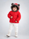 Red Bear-Ear Faux-Fur Hooded Quilted Winter Jacket for Kids