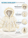 Pastel Yellow Butterfly Heart Quilted Hooded Winter Jacket for Kids
