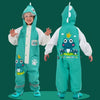 White & Teal Frog Full Jumpsuit Style Raincoat for Toddlers and Kids