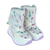 Printed Silver Waterproof Winter Snow Boots With Metal Cleats For Minus Degree Icy Terrains