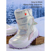 Printed Silver Waterproof Winter Snow Boots With Metal Cleats For Minus Degree Icy Terrains