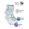 Printed Silver Waterproof Winter Snow Boots With Metal Cleats For Minus Degree Icy Terrains