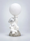 Silver Astronaut Holding Moon, side Bed Table Lamp, Kids Room Decor