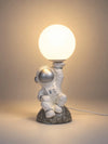Silver Astronaut Holding Moon, side Bed Table Lamp, Kids Room Decor