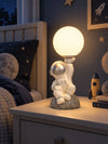 Silver Astronaut Holding Moon, side Bed Table Lamp, Kids Room Decor