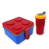2Pcs Square Red Lego Lid BPA Free Plastic Lunch Box Plus Cup Bottle