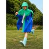 Blue & Green Colour-Block Knee-Length Raincoat for  Kids & Teens