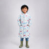 Cream Vintage Car Print Knee-Length Raincoat for Kids