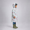 Cream Vintage Car Print Knee-Length Raincoat for Kids