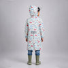 Cream Vintage Car Print Knee-Length Raincoat for Kids