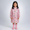 Pink Floral Garden Print Knee-Length Raincoat for Kids & Teens