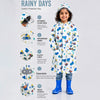 White Dumper Construction Print Knee-Length Raincoat for Kids
