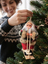 Red & Green Knitted Skiing Santa Christmas Tree Ornament