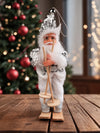 Silver Sequin Skiing Santa Christmas Tree Ornament
