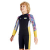 Dive 2-Piece set Black & Yellow Stamps Front-Zip Jacket Printed with Knee Length Shorts, 2.5mm Neoprene Kids Swimsuit with Free Washbag