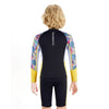 Dive 2-Piece set Black & Yellow Stamps Front-Zip Jacket Printed with Knee Length Shorts, 2.5mm Neoprene Kids Swimsuit with Free Washbag