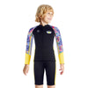 Dive 2-Piece set Black & Yellow Stamps Front-Zip Jacket Printed with Knee Length Shorts, 2.5mm Neoprene Kids Swimsuit with Free Washbag