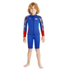 Dive 2-Piece set, Cobalt & Red Stamps Front-Zip Jacket with Knee Length Shorts, 2.5mm Neoprene Kids Swimsuit with Free Washbag