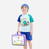 2 Pcs T-Shirt & Shorts Blue “Groovy” Cartoon Print UPF 50+ Kids Swimwear with Matching Swim Cap With Free Wash Bag