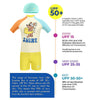 2 Pcs T-Shirt & Shorts Set Ivory, Teal & Yellow "Shine" Cartoon Print UPF 50+ Kids Swimwear with Matching Swim Cap With Free Wash Bag
