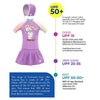 2 Pcs Top & Skort Set Purple "Home Painter" Rabbit Print UPF 50+ Swimwear with Matching Swim Cap for Girls With Free Wash Bag
