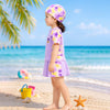 2 Pcs Top & Skort Set Purple Tie-Dye Side Panel UPF 50+ Swimwear with Matching Swim Cap for Girls With Free Wash Bag