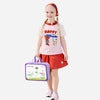 2 Pcs Top & Skort Set Red & Pink "Happy Surf Club" Cartoon Print UPF 50+ Swimwear with Matching Swim Cap for Girls With Free Wash Bag