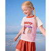 2 Pcs Top & Skort Set Red & Pink "Happy Surf Club" Cartoon Print UPF 50+ Swimwear with Matching Swim Cap for Girls With Free Wash Bag