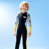 Dive Full Length Black & Yellow Stamp Printed 2.5mm Neoprene Kids Swimsuit with Free Washbag