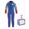 Dive Full Length, Cobalt & Red Stamp Printed Full Length 2.5mm Neoprene Kids Swimsuit with Free Washbag