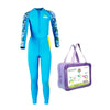 Full Length Dive Blue Leaf Printed Kids Swimwear in UPF 50+ Fabric with Swim Cap & Free Washbag