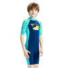 Dive Navy Blue Duck Printed, Half Sleeves, Knee Length Kids Swimwear in Upf 50+ Fabric with Swim Cap & Free Washbag