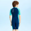 Dive Navy Blue Duck Printed, Half Sleeves, Knee Length Kids Swimwear in Upf 50+ Fabric with Swim Cap & Free Washbag