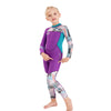 Dive Purple & Teal Geometric Printed Full Length 2.5mm Neoprene Kids Swimsuit with Free Washbag