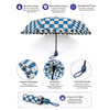 3fold Navy Frills and Checks Printed Umbrella for Teens & Adults